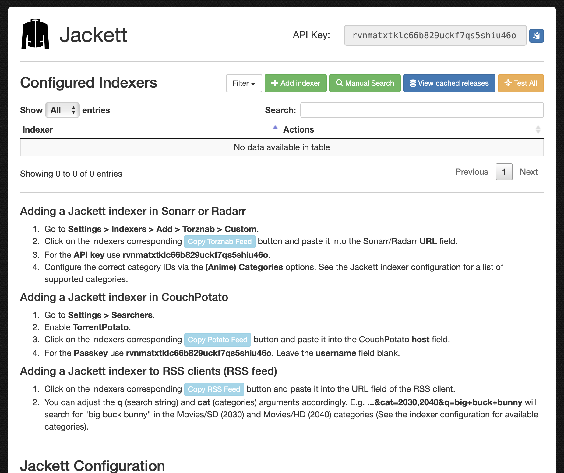 Jackett web interface init