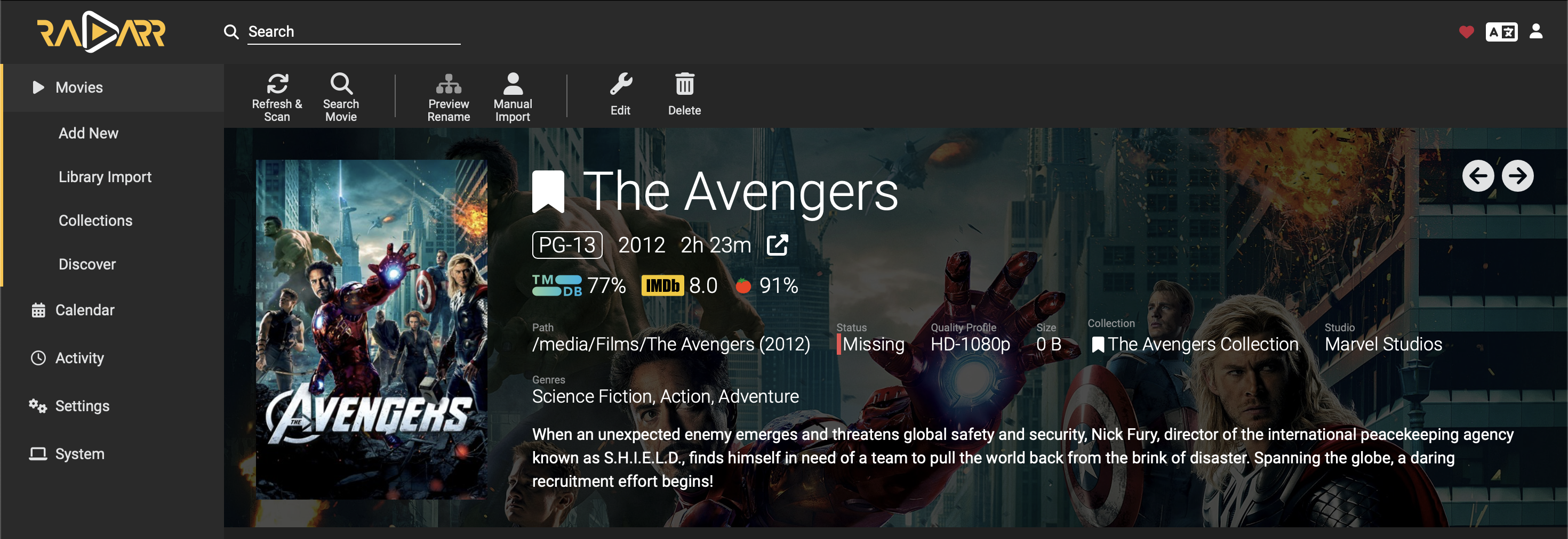 Sonarr movie example