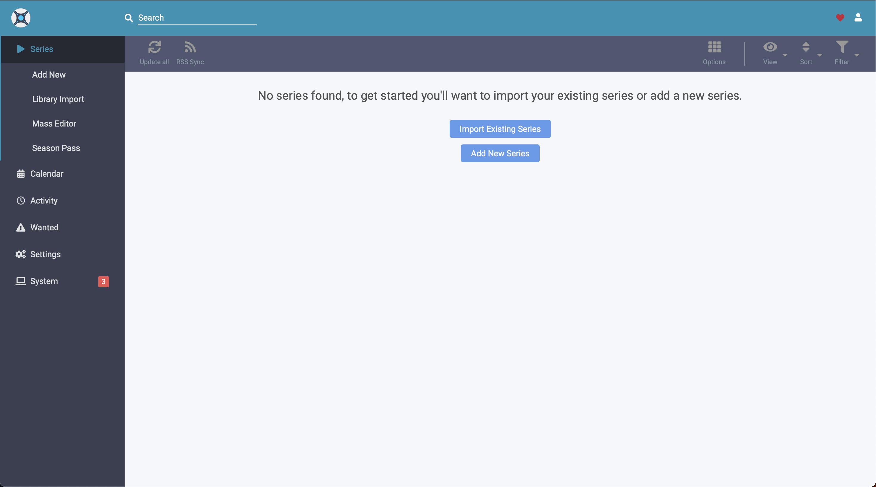 Sonarr web interface init