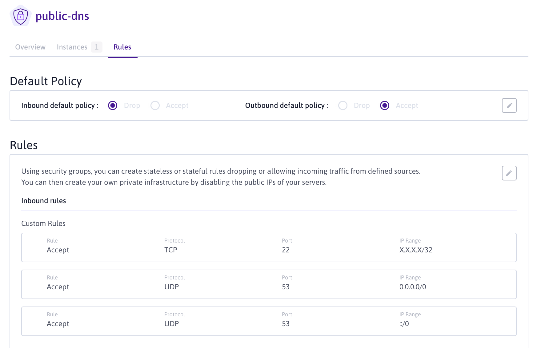 scaleway-console-security-group