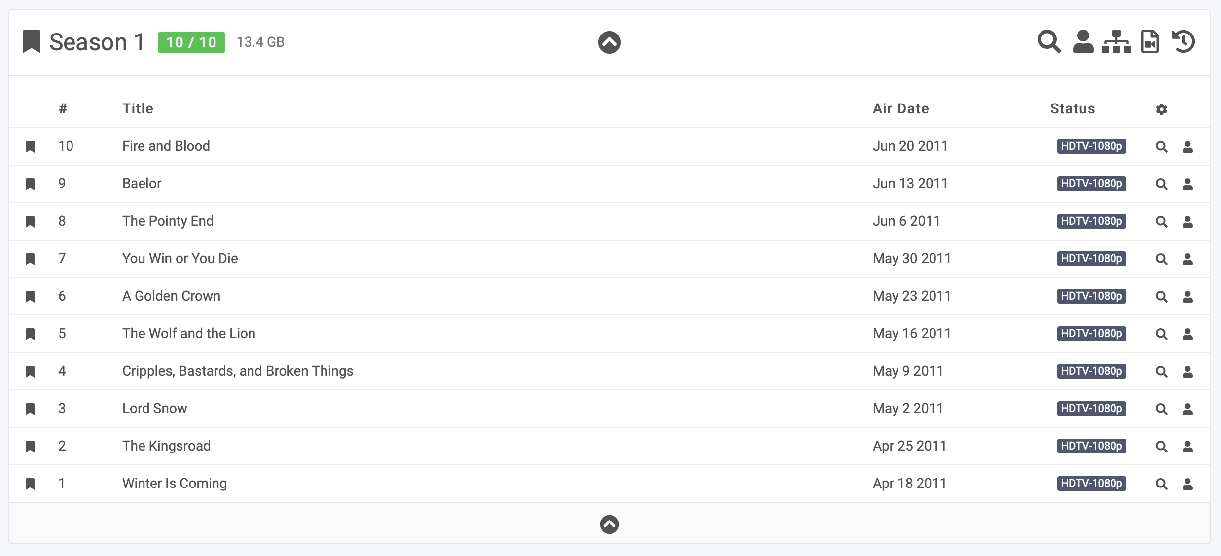 Exemple final de série télévisée dans Sonarr